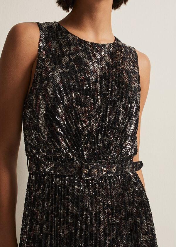 Phase Eight Simara Leopard Sequin Pleated Midi Dress