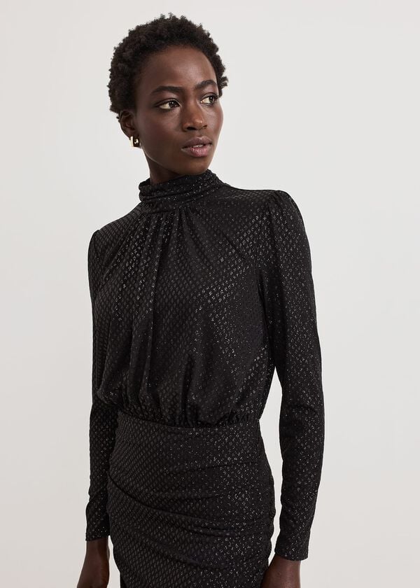 Phase Eight Tessa Black Glitter Printed Fitted Dress
