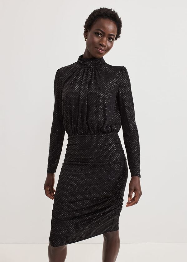 phase eight Tessa Black Glitter Printed Fitted Dress