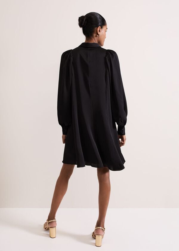Phase Eight Tila Black Satin Embellished Shirt Dress