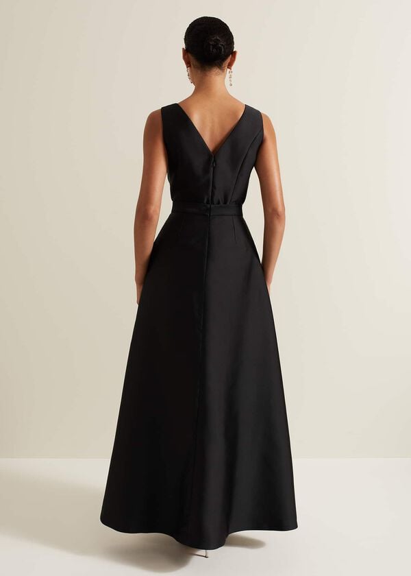 Phase Eight Yisanne Black Satin Embellished Maxi Dress