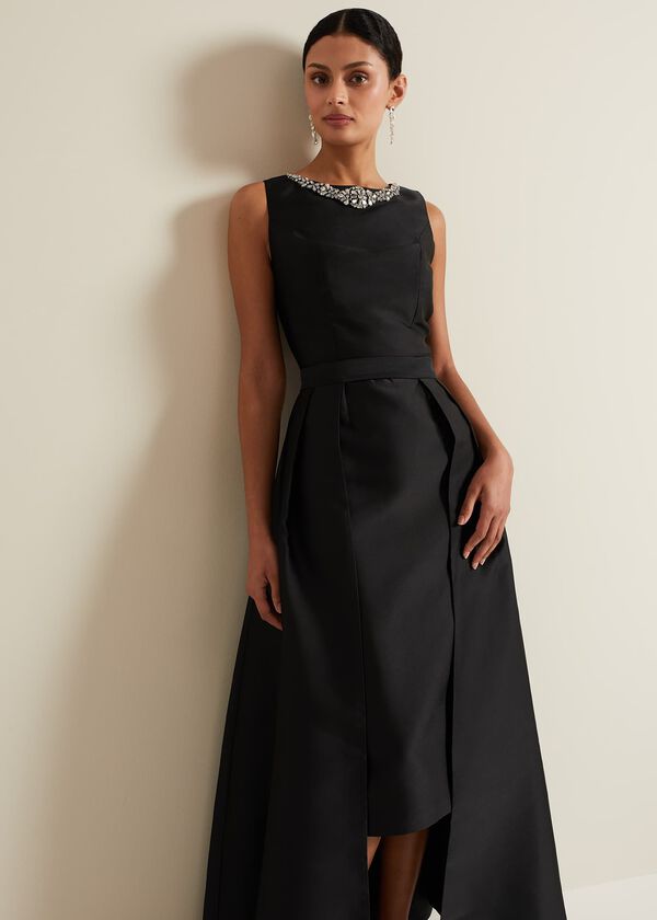 Phase Eight Yisanne Black Satin Embellished Maxi Dress