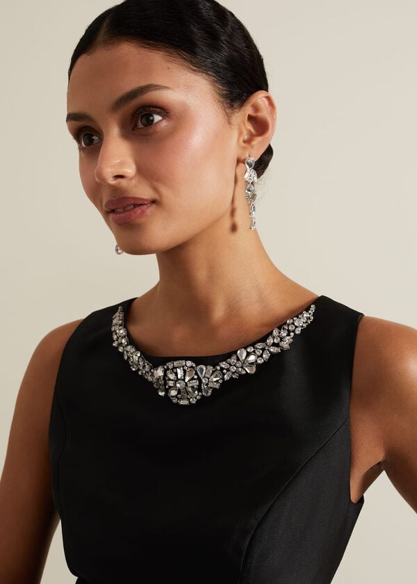 Phase Eight Yisanne Black Satin Embellished Maxi Dress