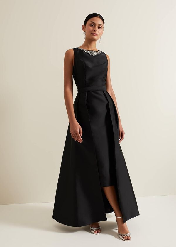 phase eight Yisanne Black Satin Embellished Maxi Dress