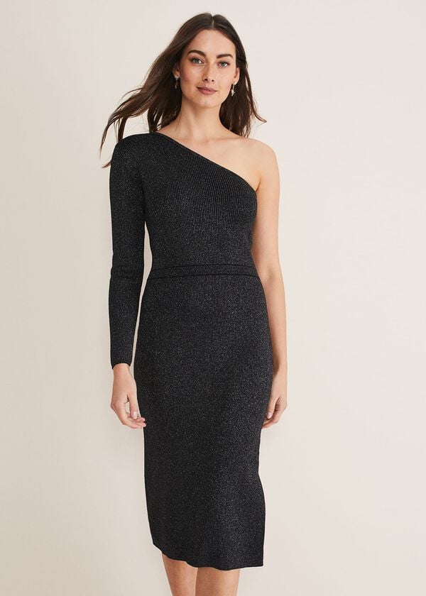 phase eight Zemira One Shoulder Shimmer Knitted Dress