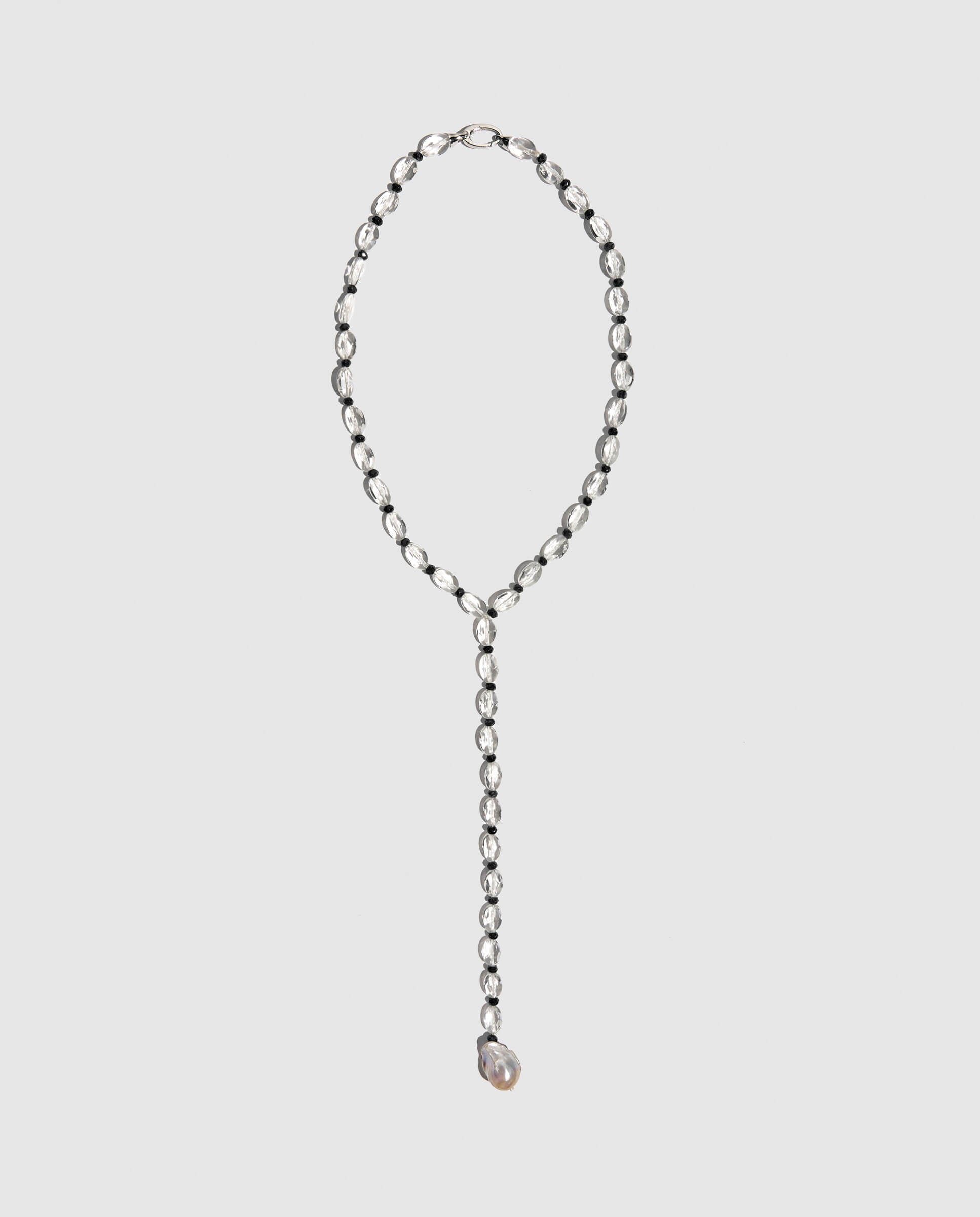 phialebel Collar de cuarzo transparente con perla madre largo