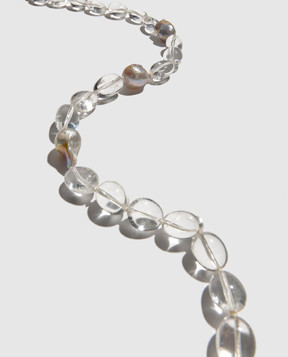 Phialebel Collar De Cuarzo Transparente Con Perlas Madre