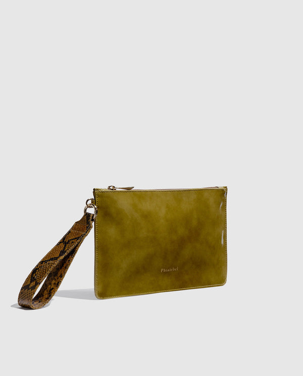 Phialebel Mini Pouch Green Olive Patent Leather