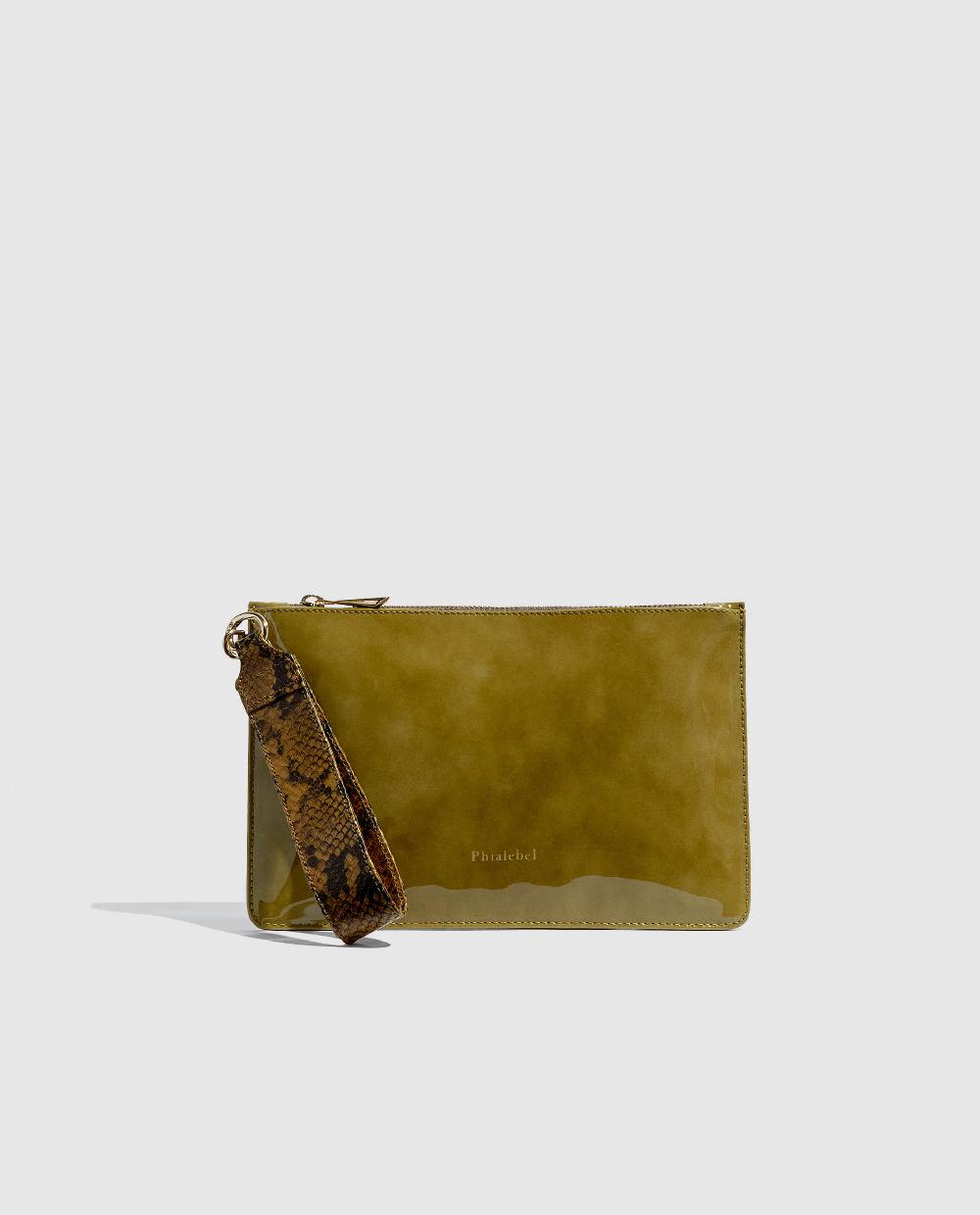 phialebel Mini Pouch green olive patent leather