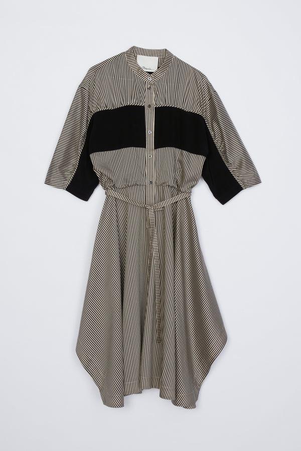 phillip lim Band Collar Ruched Shirt Dress BLACK MULTI