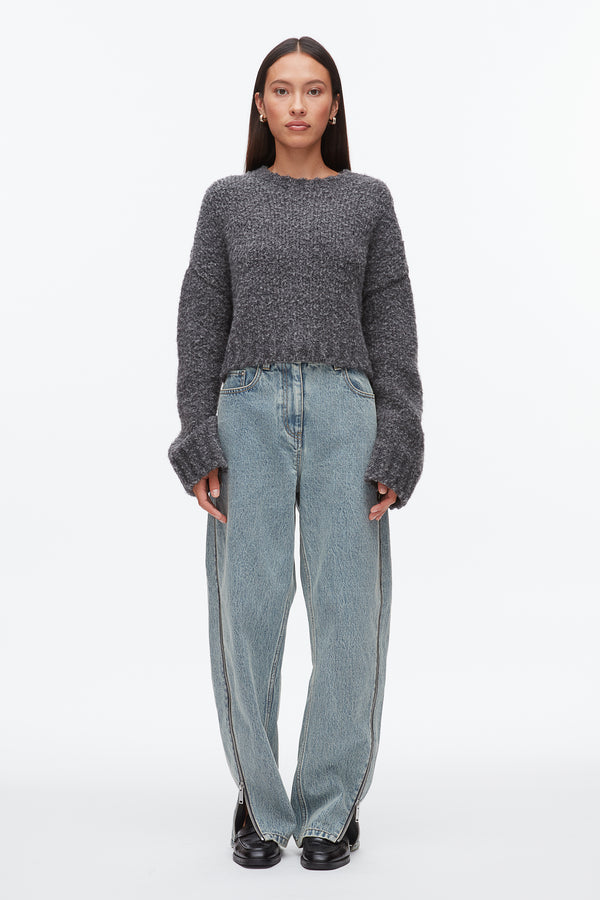 Phillip Lim Boucle Zipper Crewneck CHARCOAL MELANGE