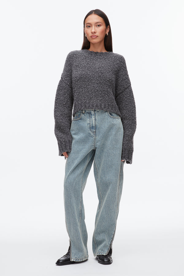 phillip lim Boucle Zipper Crewneck CHARCOAL MELANGE