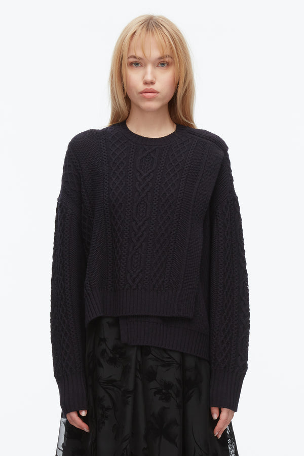 Phillip Lim Cable Mix Double Layer Crewneck MIDNIGHT