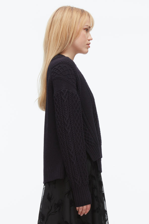 Phillip Lim Cable Mix Double Layer Crewneck MIDNIGHT