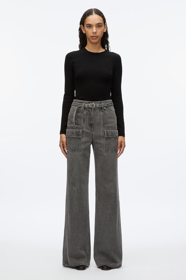 phillip lim Cargo Wide Leg Belted Jeans WASHED GREY