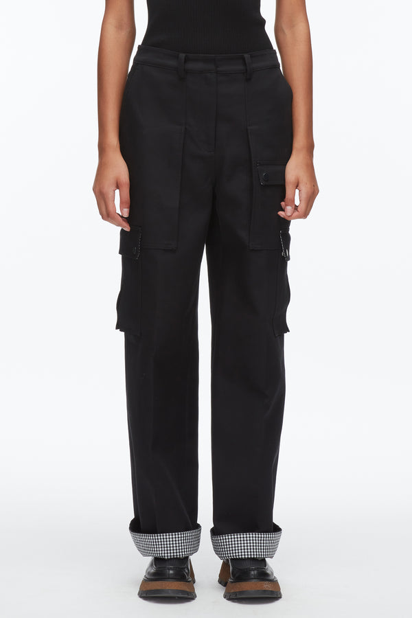 Phillip Lim Carpenter Cargo Pants With Plaid Cuffs BLACK MULTI