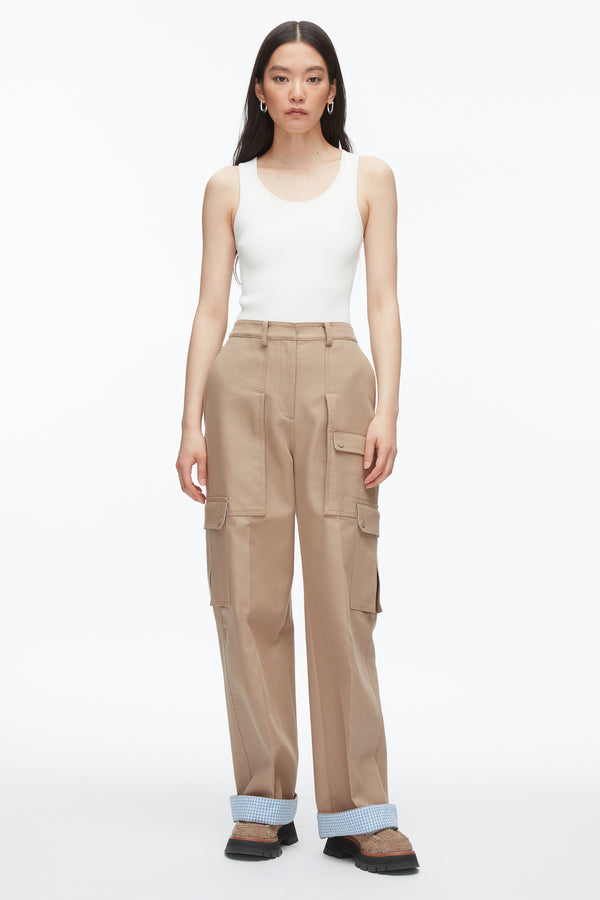 Phillip Lim Carpenter Cargo Pants With Plaid Cuffs PRALINE MULTI