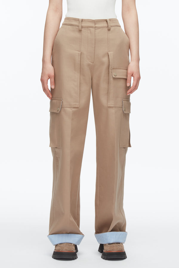 Phillip Lim Carpenter Cargo Pants With Plaid Cuffs PRALINE MULTI