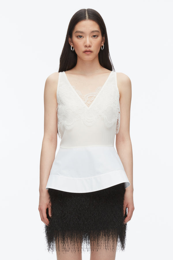 Phillip Lim Chiffon Peplum Tank With Lace IVORY-WHT