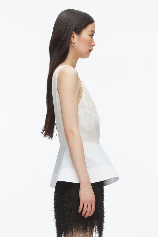 Phillip Lim Chiffon Peplum Tank With Lace IVORY-WHT