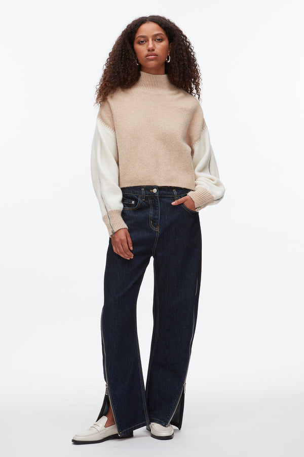 Phillip Lim Colorblock Zip Sleeve Turtleneck IVORY-BEIGE