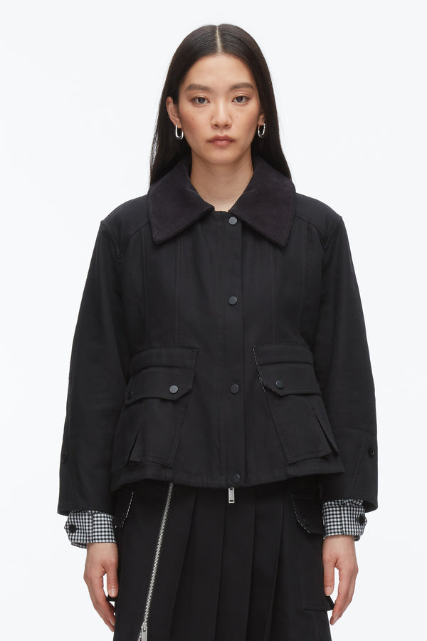 Phillip Lim Cropped Flounce Barn Jacket BLACK MULTI