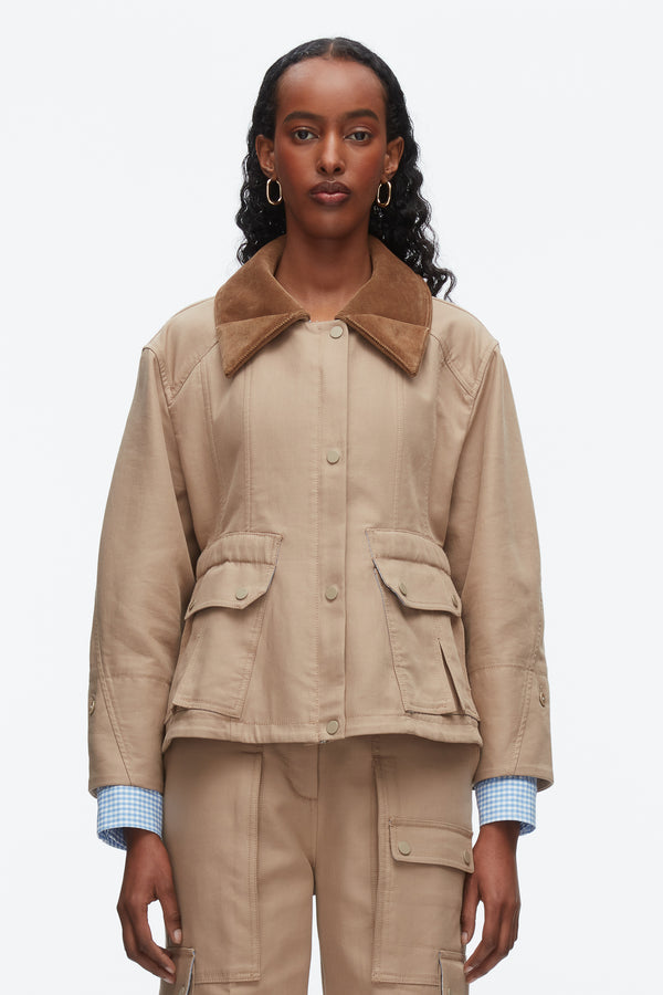 Phillip Lim Cropped Flounce Barn Jacket PRALINE MULTI