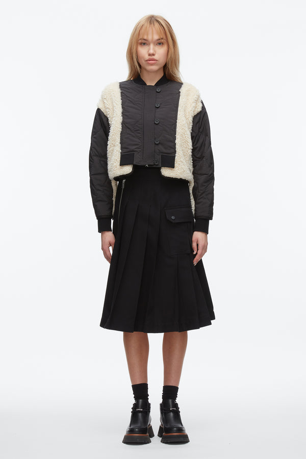 Phillip Lim Cropped Sherpa Combo Bomber BLACK-NATURAL