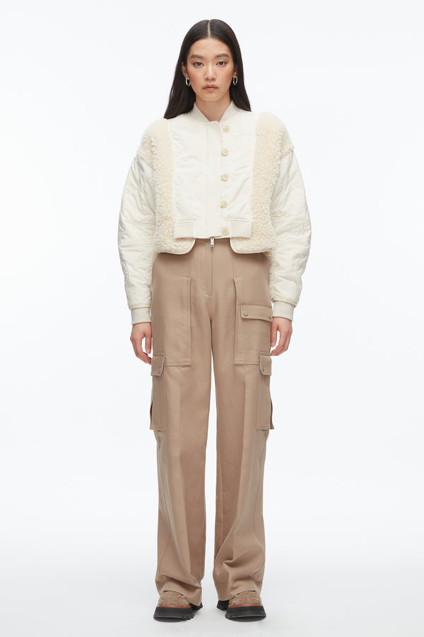 Phillip Lim Cropped Sherpa Combo Bomber PARCHMENT MULTI