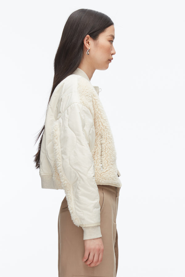 Phillip Lim Cropped Sherpa Combo Bomber PARCHMENT MULTI