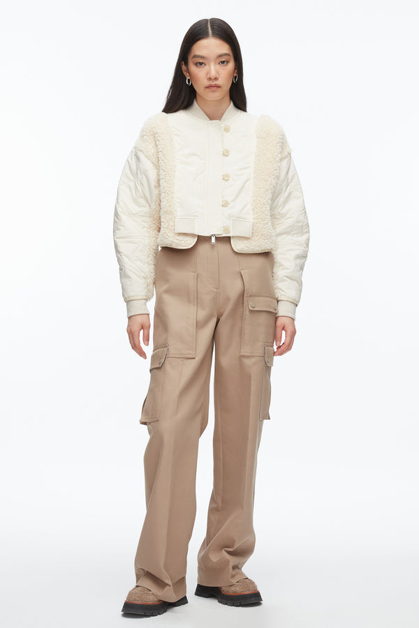 phillip lim Cropped Sherpa Combo Bomber PARCHMENT MULTI
