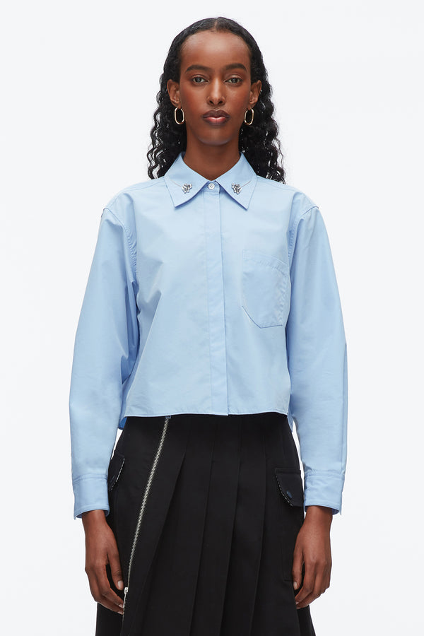 Phillip Lim Cropped Shirt With Embroidered Collar OXFORD BLUE