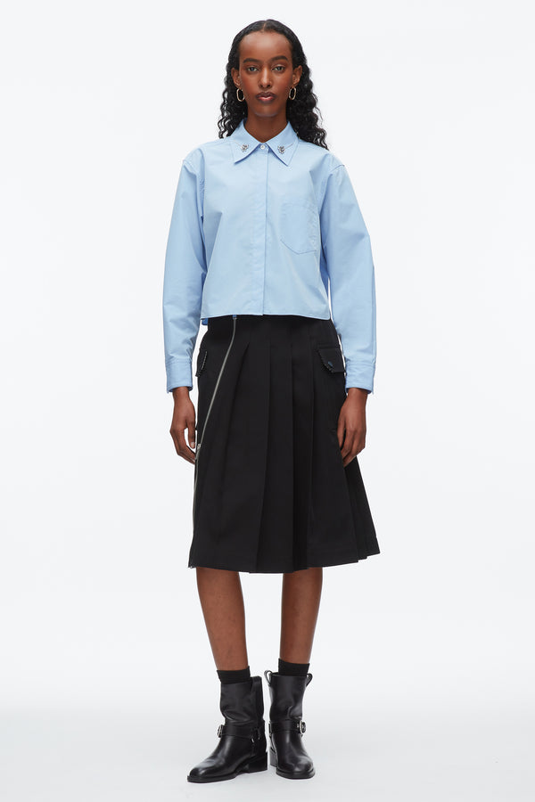phillip lim Cropped Shirt with Embroidered Collar OXFORD BLUE
