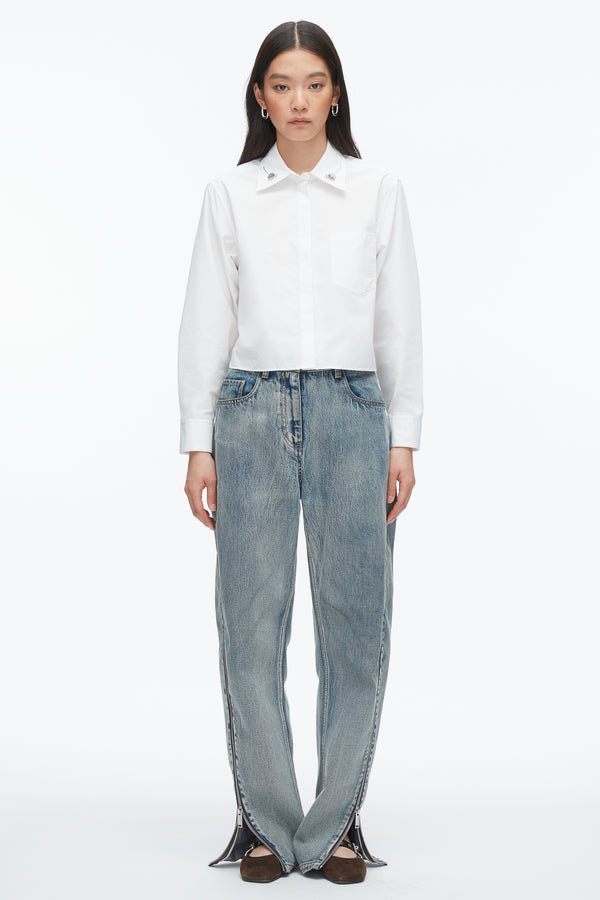 Phillip Lim Cropped Shirt With Embroidered Collar WHITE