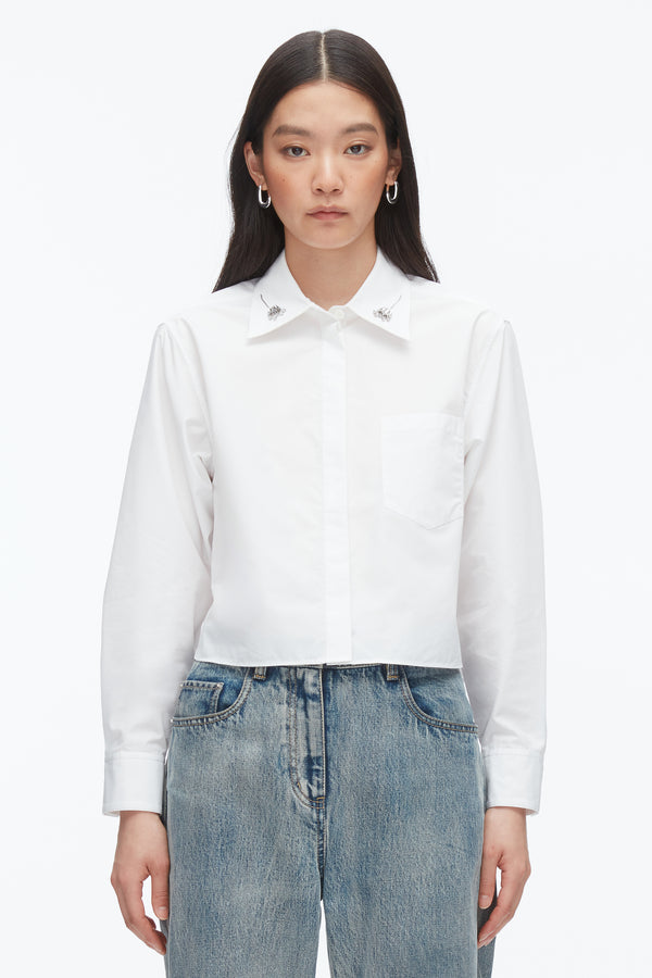 Phillip Lim Cropped Shirt With Embroidered Collar WHITE