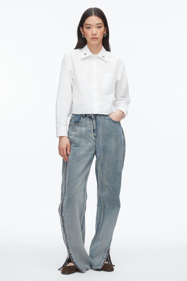 phillip lim Cropped Shirt with Embroidered Collar WHITE