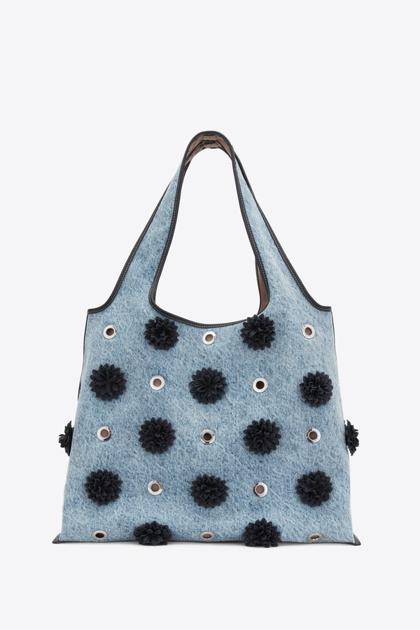 Phillip Lim Denim Market Tote With Leather Flowers WASHED INDIGO
