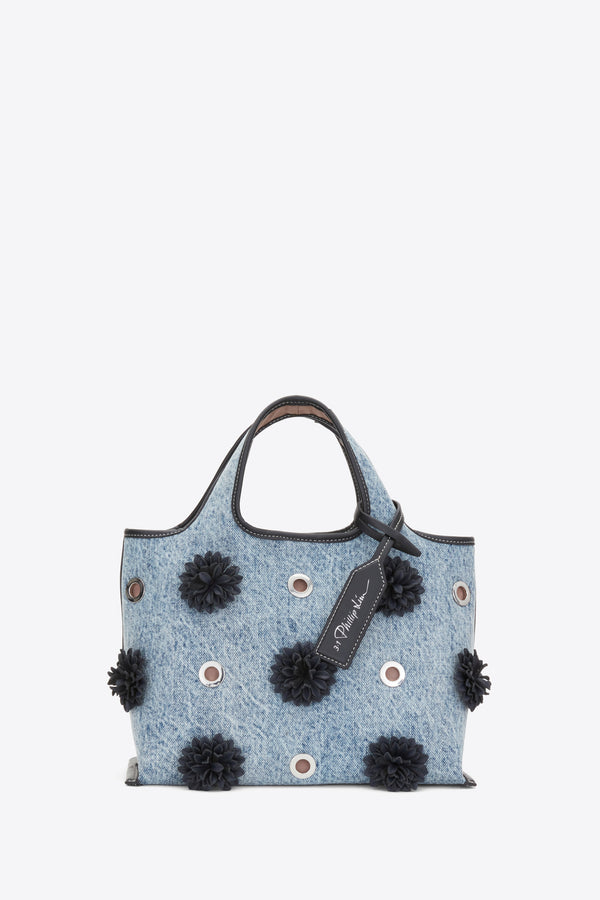 phillip lim Denim Mini Market Tote with Leather Flowers WASHED INDIGO