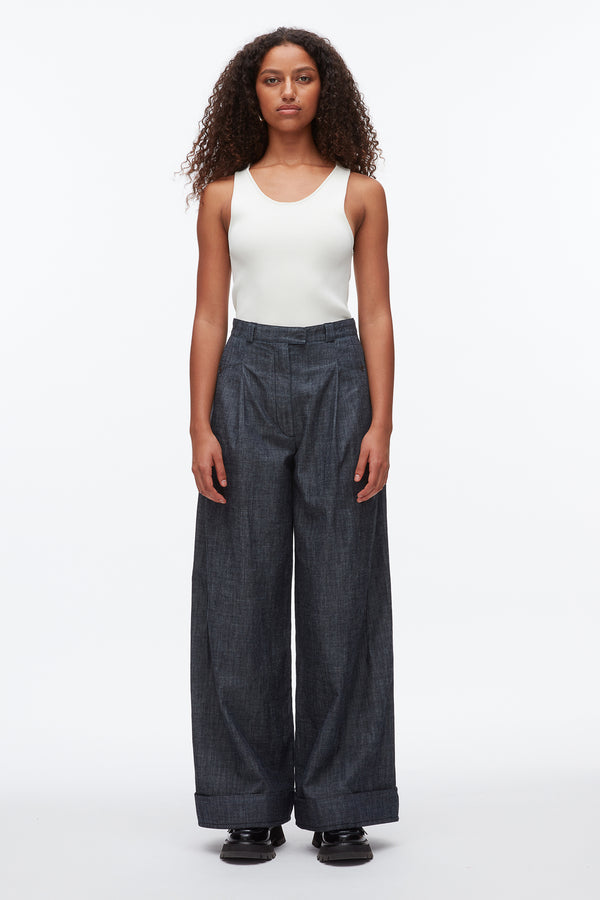 Phillip Lim Double Pleat Wide Leg Pant WASHED INDIGO