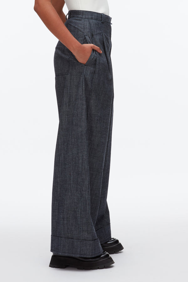 Phillip Lim Double Pleat Wide Leg Pant WASHED INDIGO
