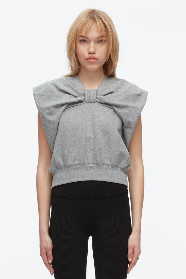 Phillip Lim Draped Bow French Terry Top GREY MELANGE