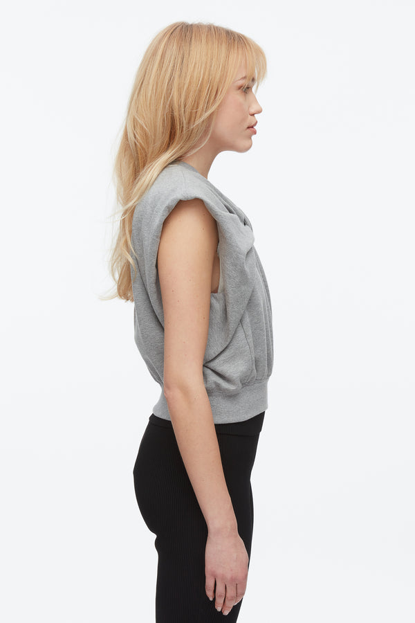 Phillip Lim Draped Bow French Terry Top GREY MELANGE