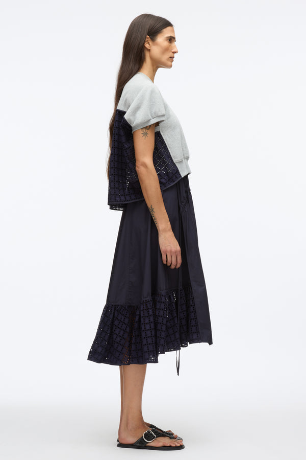 Phillip Lim French Terry Dress With Broderie Anglaise MD HEATHER GREY - NAVY