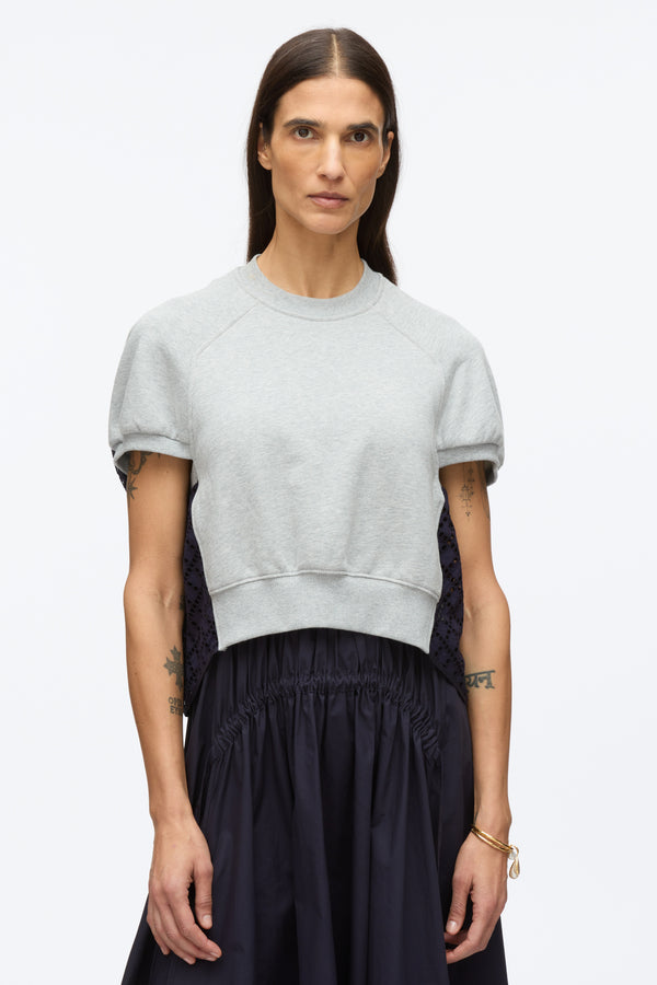 Phillip Lim French Terry Dress With Broderie Anglaise MD HEATHER GREY - NAVY