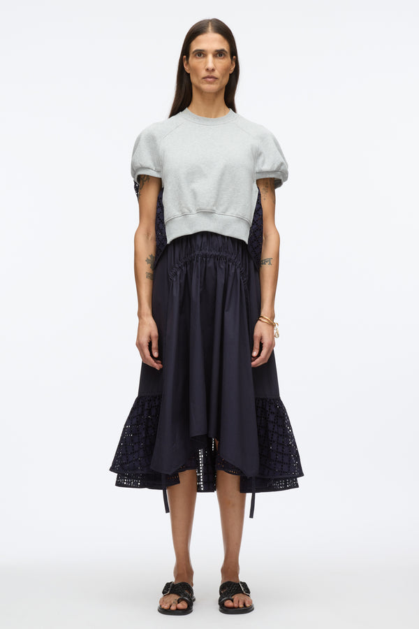 phillip lim French Terry Dress with Broderie Anglaise MD HEATHER GREY - NAVY