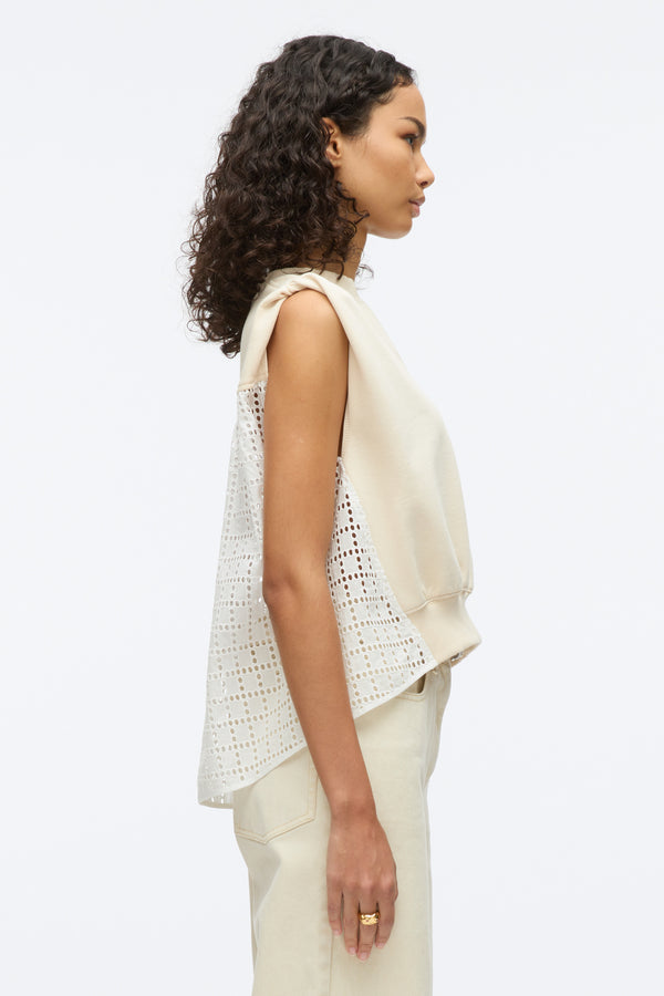 Phillip Lim French Terry Top With Broiderie Anglaise Combo ECRU-WHITE
