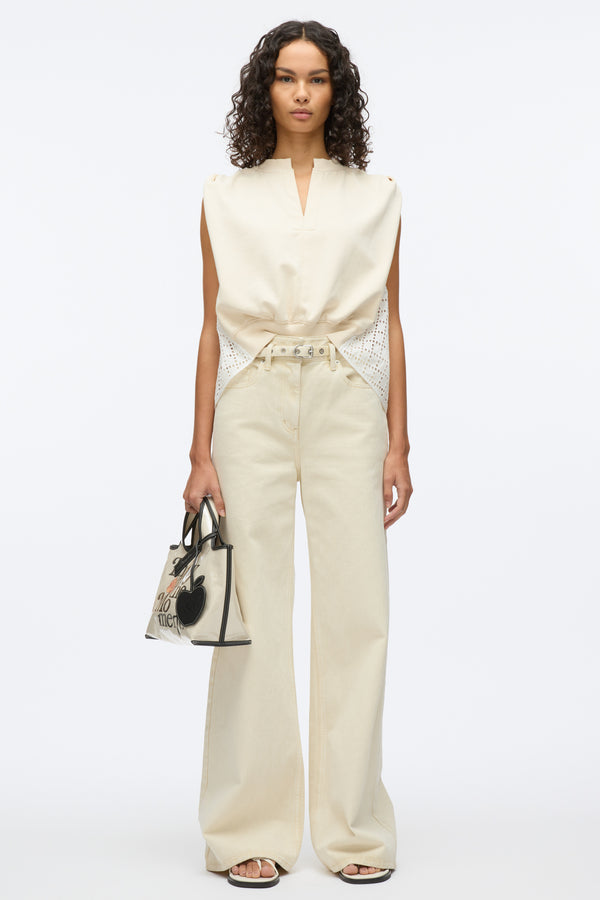phillip lim French Terry Top with Broiderie Anglaise Combo ECRU-WHITE