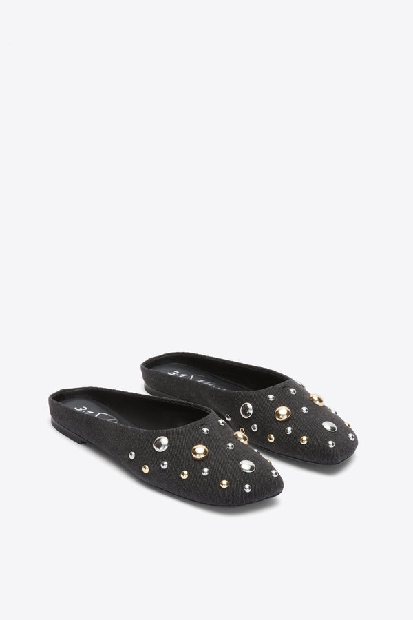 Phillip Lim ID Mule Flat With Dome Embellishment BLACK