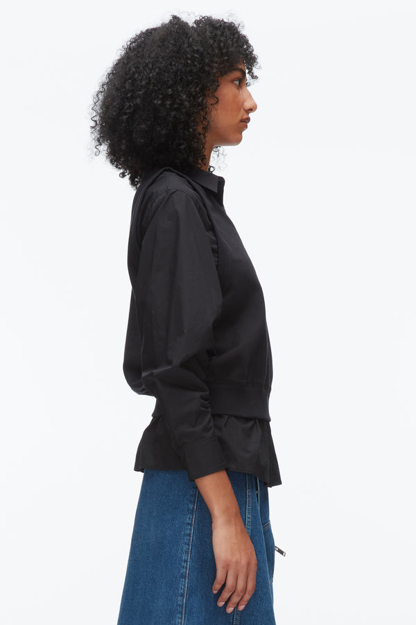 Phillip Lim Layered Vest Ruched Sleeve Shirt BLACK-BLACK