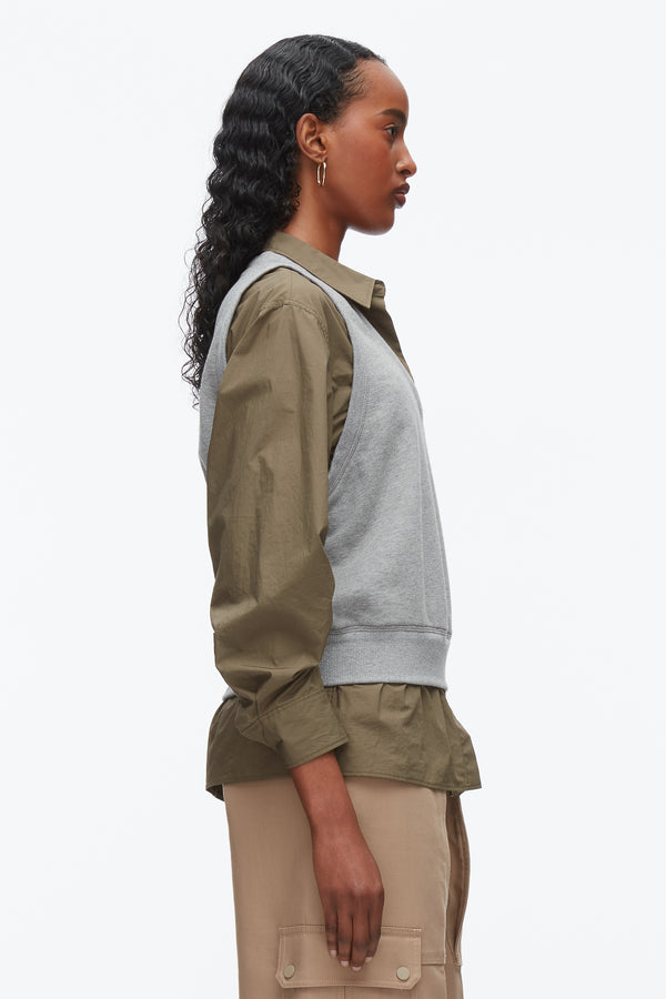 Phillip Lim Layered Vest Ruched Sleeve Shirt GREY MELANGE-ARMY
